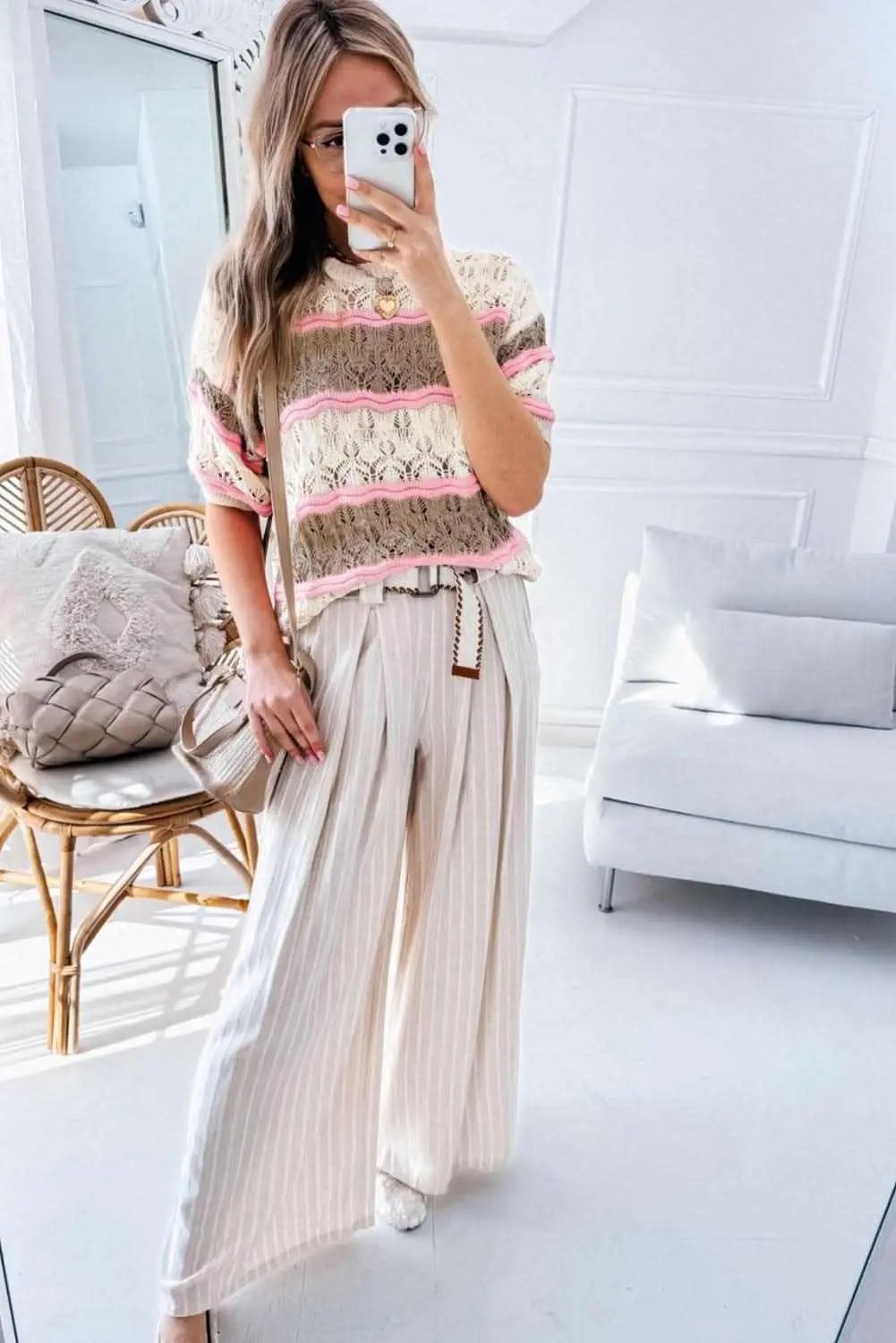 Elegant brown striped crochet sweater - Love Salve